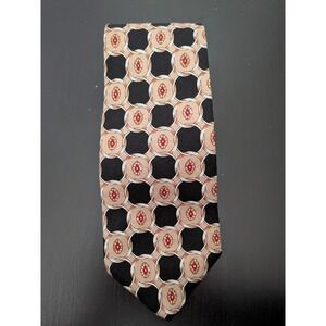 Clubfellow Silk Tie 58" Abstract Circles Black Beige Medallion USA Made